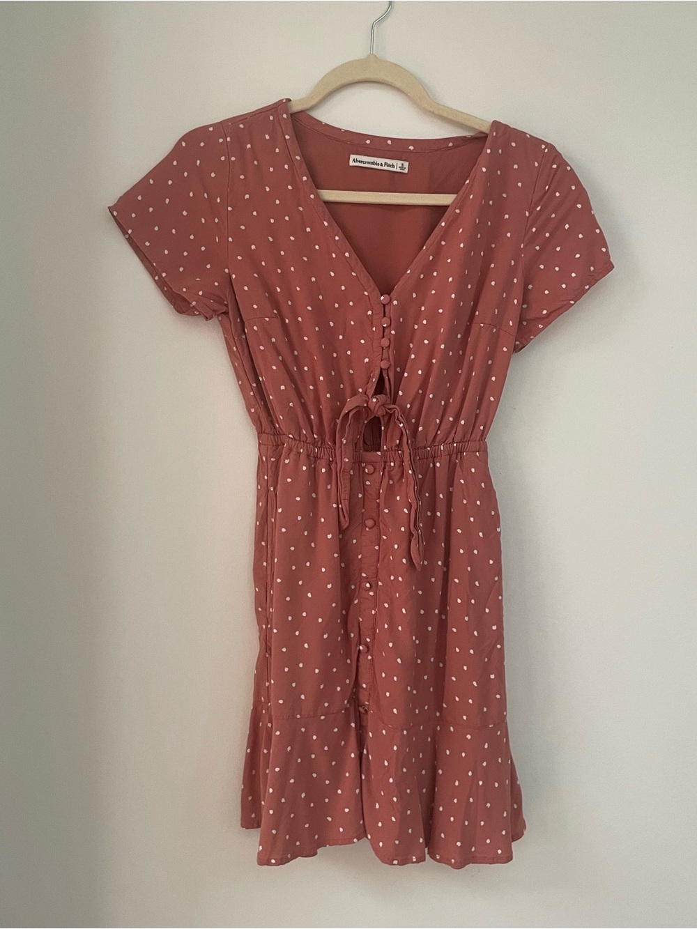 Abercrombie & Fitch Terracotta Polka Dot Tie-Front Mini Dress